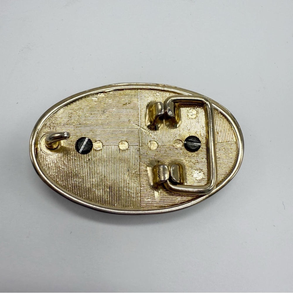 Vintage Oval Western Belt Buckle with Mahogany Obsidian Cabochon Center - Picture 4 of 7